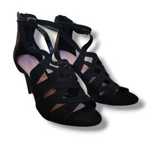 Christian Siriano Strappy Microsuede Strappy Mid-Heel with Ankle Strap